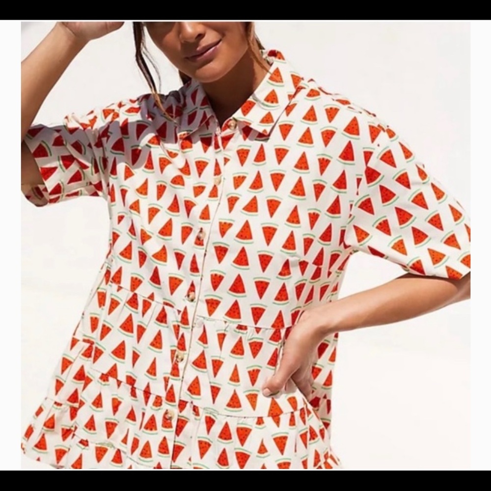 Like New, Anthropologie Porridge Watermelon Tiered Blouse, Size Small